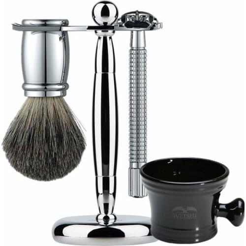 YINTAL Luxury Men Shaving Set Pure Badger Hair Beard Brush Double Edge Safety Blade Razor Stand Holder Shave Soap Bowl Best Gift