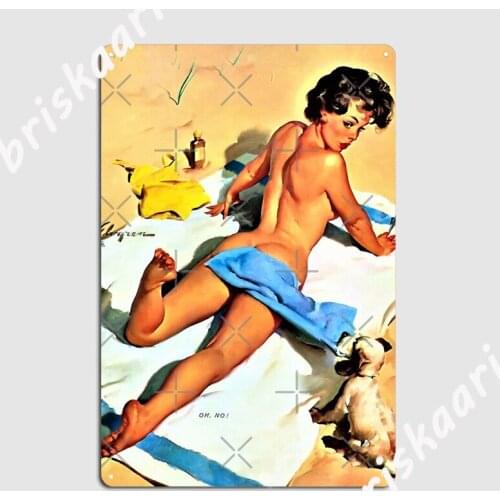 Pin Up Funny Girl Oh No Gil Elvgren Illustrator Art Poster Metal Plaque Wall pub Home Wall Decor Customize Tin sign Poster