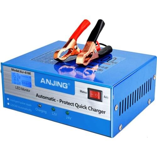 Car Battery Charger Automatic Intelligent Pulse Repair 130V-250V 200AH 12/24V Five Charging Modes Lead Acid Battery With Adapter