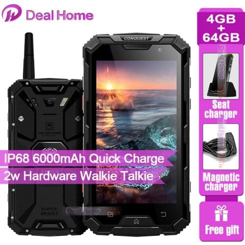 Conquest S8 Rugged IP68 Smartphone 5.0" 1080p IPS Screen 4GB RAM 64GB ROM Walkie Talkie 6000mAh Battery NFC 4G LTE Mobile Phone