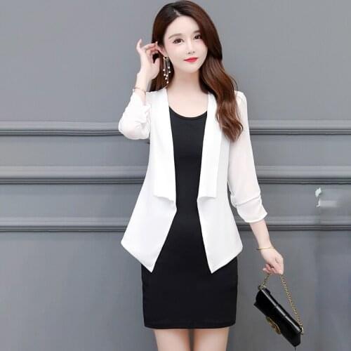 Women Long Sleeve Chiffon Blouse Summer Shawl Collar Open Stitch White Shirt Office Lady Formal Work Elegant Shirts ThinTops