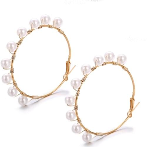 2020 Trend Pearl Hoop Earrings For Women Unusual Big Circle Earrings Wedding Engagement Party Fashion Jewelry