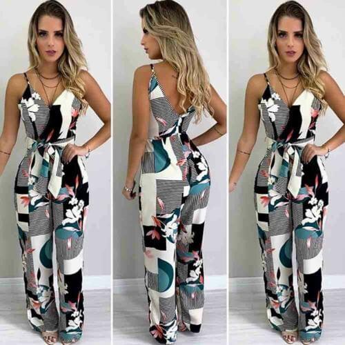 Summer 2021 Fashion Women Boho Floral Girls Loose Solid Jumpsuit Harem Trousers Ladies Overall Pants Plus Size Casual Playsuits