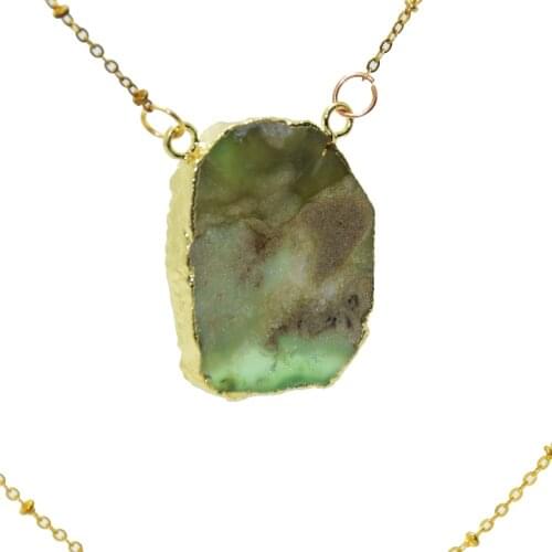 Free Form natural Raw Slab Slice Australian stone necklace girl rough green crystal quartz pendant Chrysoprase women necklace