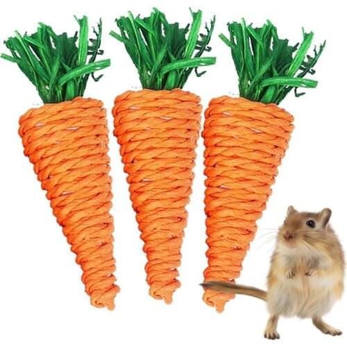 3PCS Parrot Bite Toys Carrot Shaped Bird Toys Set Straw Parrot Bite Toys Hamster Carrot Toys Guinea Pig Toys Hamster Accessories