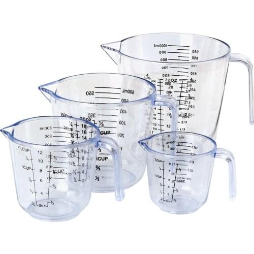 4PCS Clear Kitchen Measuring Cups With ml floz for Liquid Powder Heat Resistant Baking Tool 4cup + 2 1/2cup + 1 1/2cup + 3/4cup