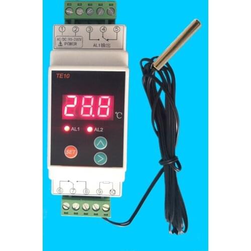 -40~110℃ Din Thermostat with sensor High/Low Temperature 2 Alarm Relay NO NC COMMON Output 7A/250VAC AC90~260V
