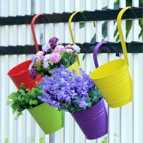 6PCS Wall Hanging Pots Home Decor Bucket Hanging Planter Metal Flower Pots Iron Garden Planter Pots Candy Tin Bucket