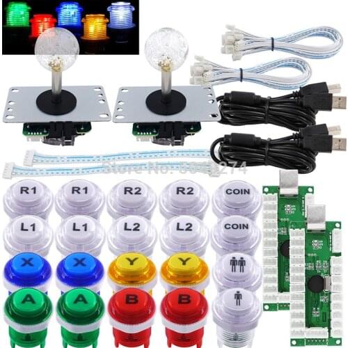 New diy arcade kit arcade joystick with 5pin copy sanwa joystick 20pcs LED 30mm button coin 1P 2P USB zero delay encoder