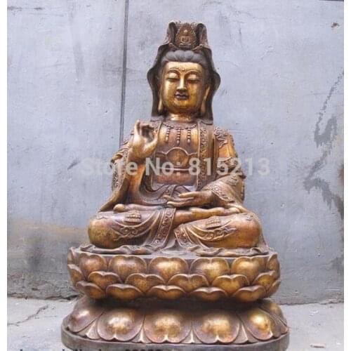 Bi0011791 26"Tibet Buddhism Bronze carve Lotus Tathagata Kwan-yin Buddha statue