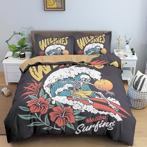 Flower Skeleton Duvet Cover Set Terrorist style Bedding Set Soft Microfiber Comforter Cover With Pillowcases Double King Queen