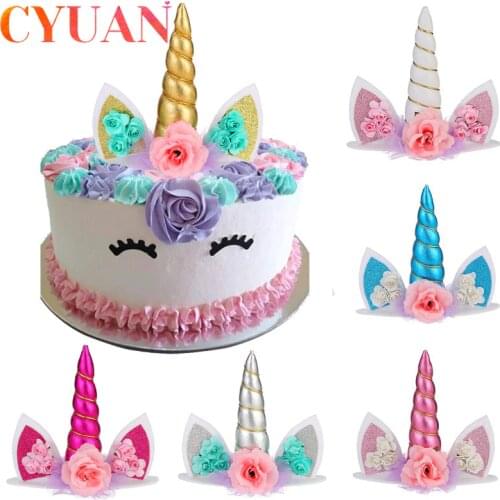 CYUAN Unicorn Cake Topper Birthday Decor for Cakes Decor Supplies Unicorn Birthday Party Kids Favors Baby Shower Wedding Decor