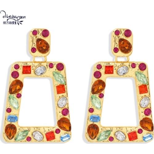 Dvacaman Long Rectangle Maxi Earrings Colorful Crystal Rhinestone Statement Earrings Exaggerated Hanging Earrings Wholesale Gift