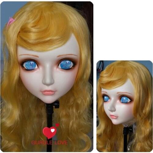 DM003)Female Sweet Girl Resin Half Head Kigurumi BJD Mask Cosplay Japanese Anime Role Lolita Lifelike Real Mask Crossdress Doll