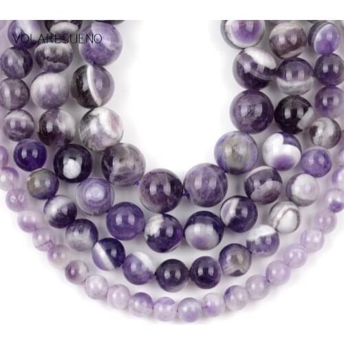 Natural Purple Crystal Sripe Amethysts Stone Round Beads For Jewelry Making 6/8/10/12mm Spacer Loose Beads Diy Bracelets 15"