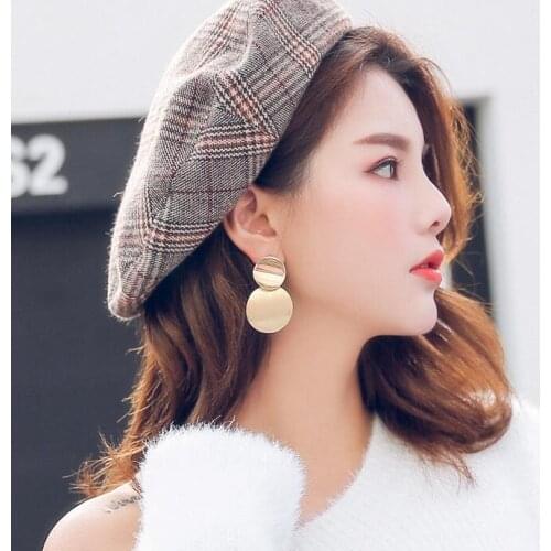 Europe And America Wild Fashion Women Simple Tide Retro Metal Round Hollow Earrings Geometric Round Earrings Long Earrings