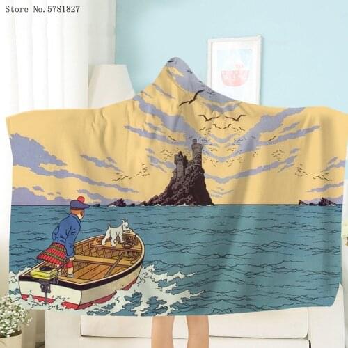 The Adventure Of TinTin Hooded Blanket Animation Cartoon Fleece Blanket 3D Print Sofa Throw Blanket Bag Clothes Wearable Blanket