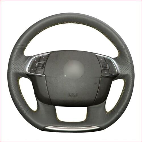Black PU Faux Leather DIY Hand-stitched Car Steering Wheel Cover for Citroen C4 C4L 2011-2018 DS4 DS 4