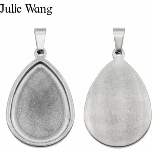 Julie Wang 1PCS Stainless Steel Teardrop Bezel Base Settings Fit 25*18mm Cabochon Pendant Bracelet Jewelry Making Accessory