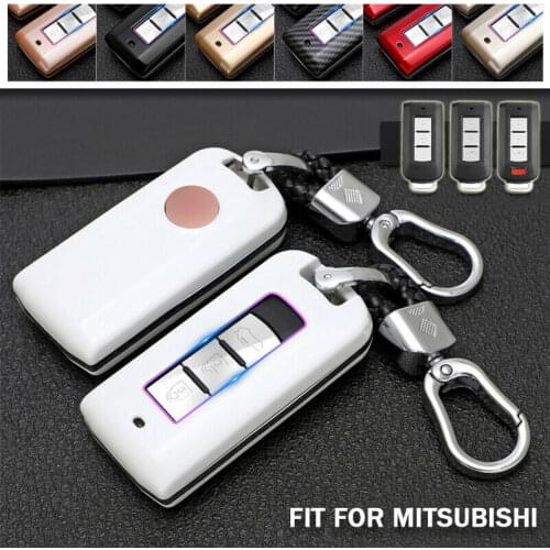 Carbon Fber ABS Smart Car Key Fob Case Cover Keychain For Mitsubishi Outlander Sport Eclipse Cross ASX RVR Lancer