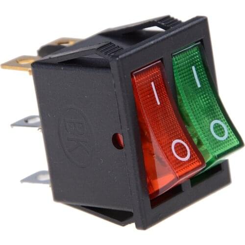 KCD4 Double Boat Rocker Switch 6 Pin On-Off With Green Red Light 16A 125/250VAC Boat Switches