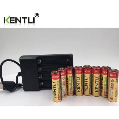 KENTLI 8 pcs 1.5V aa 2800mwh rechargeable lithium li-ion battery+4 slots aa charger