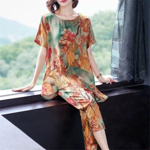 2 Pcs/Set Summer Womens Sets Loose short Sleeve O-Neck T-Shirt Top + Elastic Waist Wide Leg Pants tracksuit 4XL