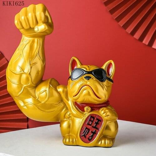 Creative Golden Giant Arm Cat and Dog Storage Box Cartoon Animal Sculpture Statuette Vigorously Muscle Dog Cat Home Decoration