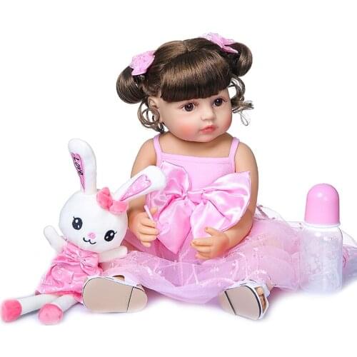 Pink skirt with reborn baby dolls gift for children alive girls princess doll Toddler baby Boneca and soft plush rabbit gift toy