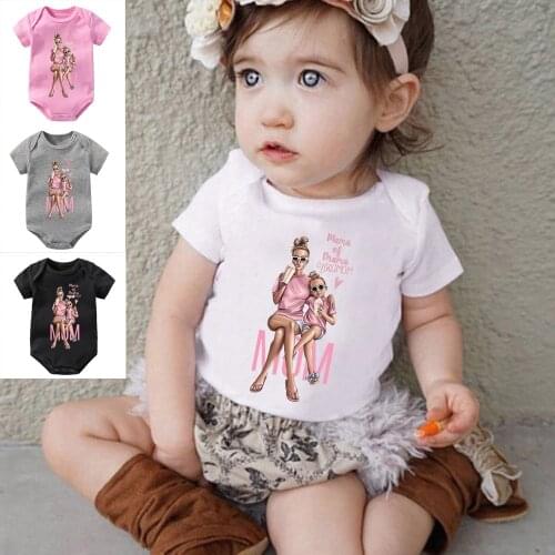 Summer New Fashion Mom Daughter Graphics Printed Baby Romper Girls Lovely Cartoon Onesies Newborn Toddler Soft Cotton Bodysuit