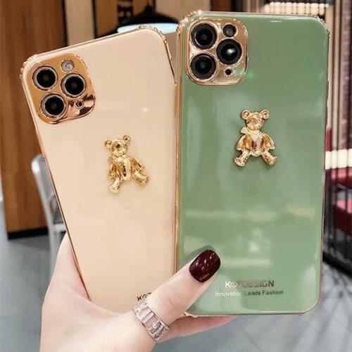 Cute Cartoon 3D Gold Bear plating Soft Silicone Phone Case For iPhone 11 12 Pro X XR XS Max 7 8 Plus cover SE2020 Fashion Luxury