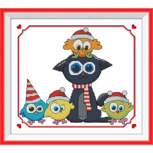 Animals Christmas Cross Stitch Needlework Set DMC Canvas Print 14CT Cross Stitch Kit DIY Christmas Gift Home Wedding Decoration