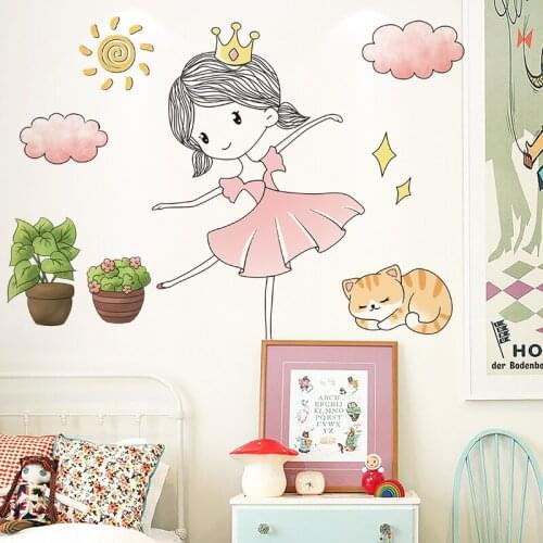 Cartoon Dancing Girl Wall Stickers DIY Room Decor Aesthetic Warm Bedroom Nursery Wall Decoration Self-adhesive Fridge Stickers