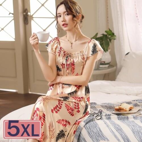5XL Summer Women Night Dress Silk Lace Nightgown Sleepwear Sexy Lingerie Nightwear Plus Size Lingere Nuisette Femme pijama mujer
