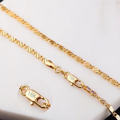 2mm Men Flat Chain Necklace For Women Gold Color Jewelry Necklaces Charms Jewellery 16 18 20 22 24 26 28 30 inch Wholesale M283