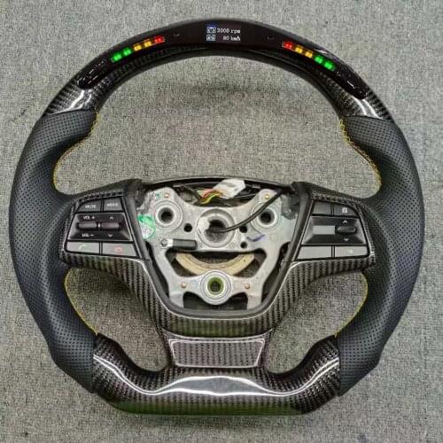 Perforated Leather LED Carbon Fiber Steering Wheel Sprort Car Volante Esportivo Fit For Hyundai Elantra