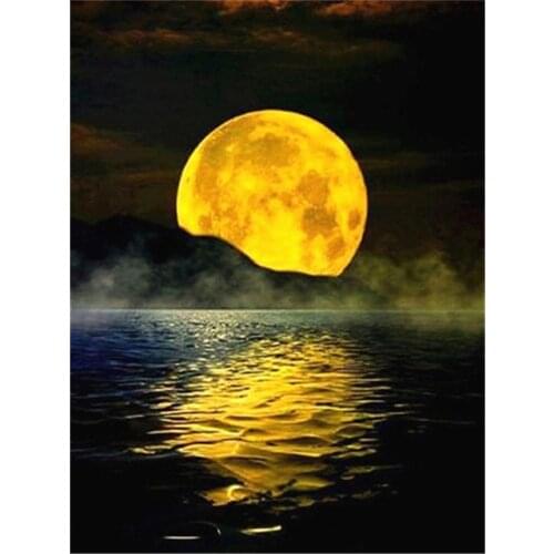 Landscape Moon DIY 11CT Embroidery Cross Stitch Kits Craft Needlework Set Cotton Thread Printed Canvas Home Decoration Room