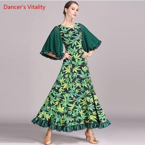 Professional Waltz cha-cha Tango 2017 Modern Dance Dress Ballroom Dress Latin Dress Ice silk printing Dance Dress S-XXL