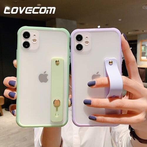 LOVECOM Shockproof Wrist Strap Phone Case For iPhone 12 11 Pro Max 12 Mini XR X XS Max 6 7 8 Plus Soft Acrylic Clear Back Cover