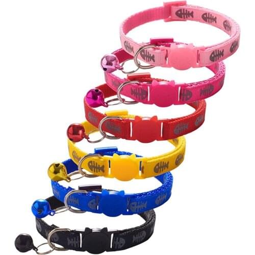 Adjustable Cat Collar Cute Fishbone Print Breakaway Nylon Pet Puppy Dog Kitten Cat Collar simple Convenient Pet Neck Strap 1 Pcs