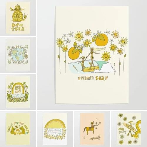 Self-adhesive Wall Stickers Painting Snail Wall Art Home Decor Flower Poster Prints Letter Pictures Living Room Decoration