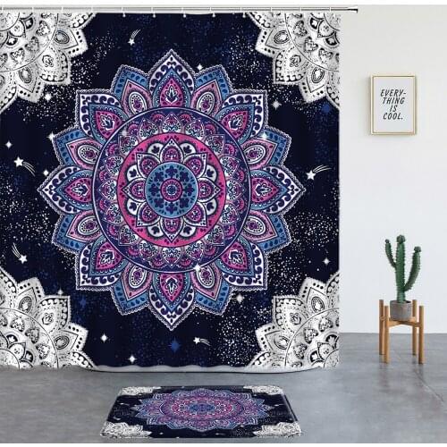India Bohemian Mandala Print Shower Curtains Set Non-slip Rug Fashion Washable Bathroom Decor Screen Bath Mats Entrance Door Mat