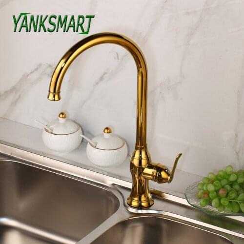 YANKSMART Bathroom Basin Faucet Golden Polished Mixer torneira Bathroom Faucet Solid Faucets Sink Tap Mixers Taps Deck Mounted