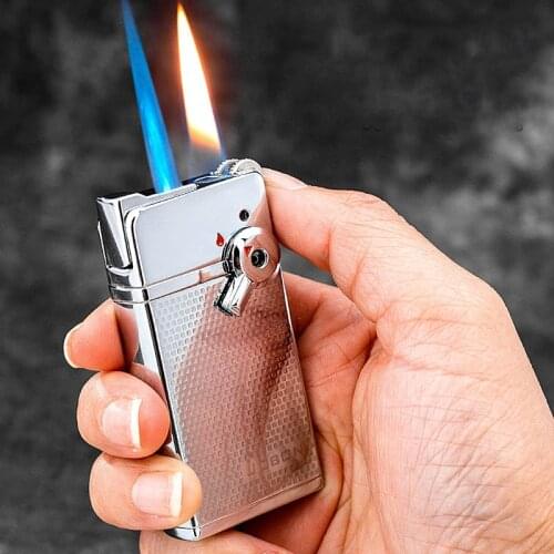 Jet Grinding Wheel Butane Lighter Metal Windproof Blue Blaze Turbine Torch Gas Lighters Natural Two-color Flame 2 Types Switches