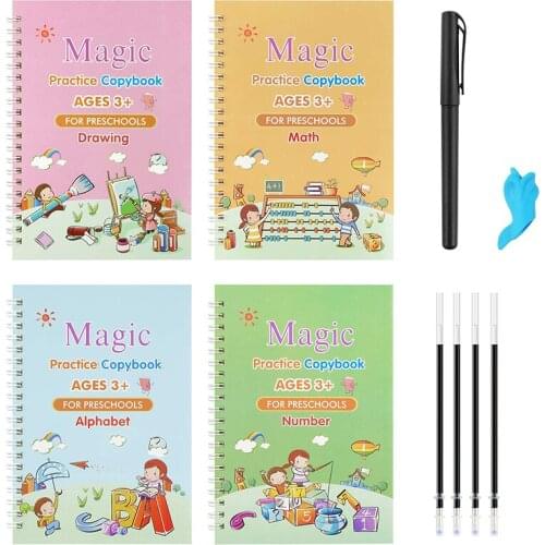 New 4-Piece Magic of Childrens Copybook Reusable Handwriting Practice Learn English Magic Stationery Calligraphy Montessori Toy