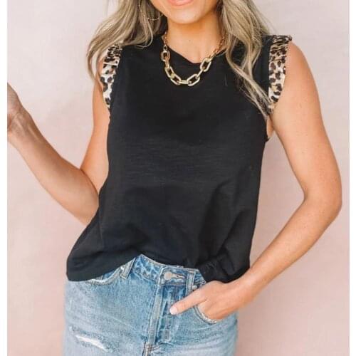 Women T-shirt Tee Leopard Patchwork Summer Round Neck Sleeveless Top 2021 New Summer Female Casual Loose Tee Camisetas Mujer