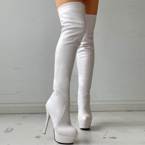 Fashion Sexy Women Thigh High Boots Shoes 2021 Autumn Thin Heels Round Toe Platforms Boot Female Black Over The Knee Long Boots