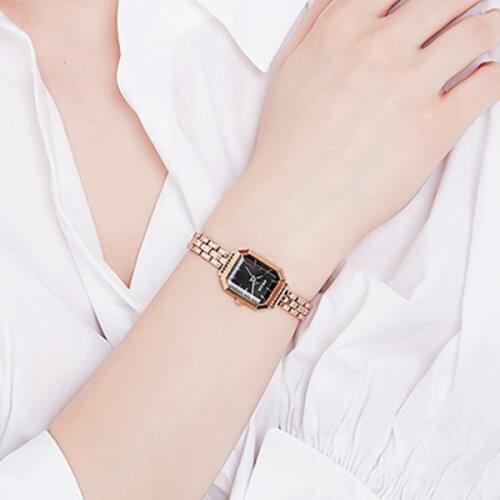 Womens Watch Korean Fashion Rectangular dial Steel metal watchband Bracelet lady wrist quartz watch