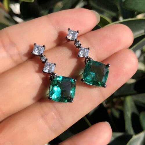 Luxury Geometric Cubic Zircon Drop Earrings For Women boho green Crystal CZ stone Female 2019 Fashion Party Jewelry Accessories