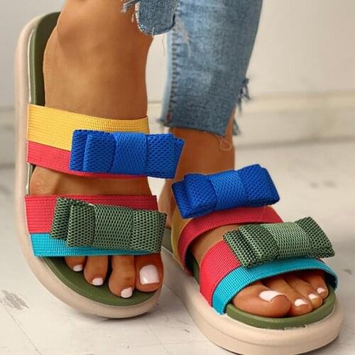 Hot 2020 Womens Summer Flat Slippers Platform Slippers Bow Sandals Outside Beach Slippers Casual